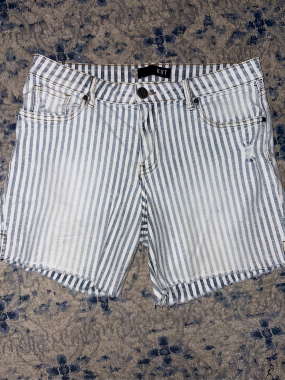 Kut from the Kloth Blue & White Striped Cutoff Denim Shorts